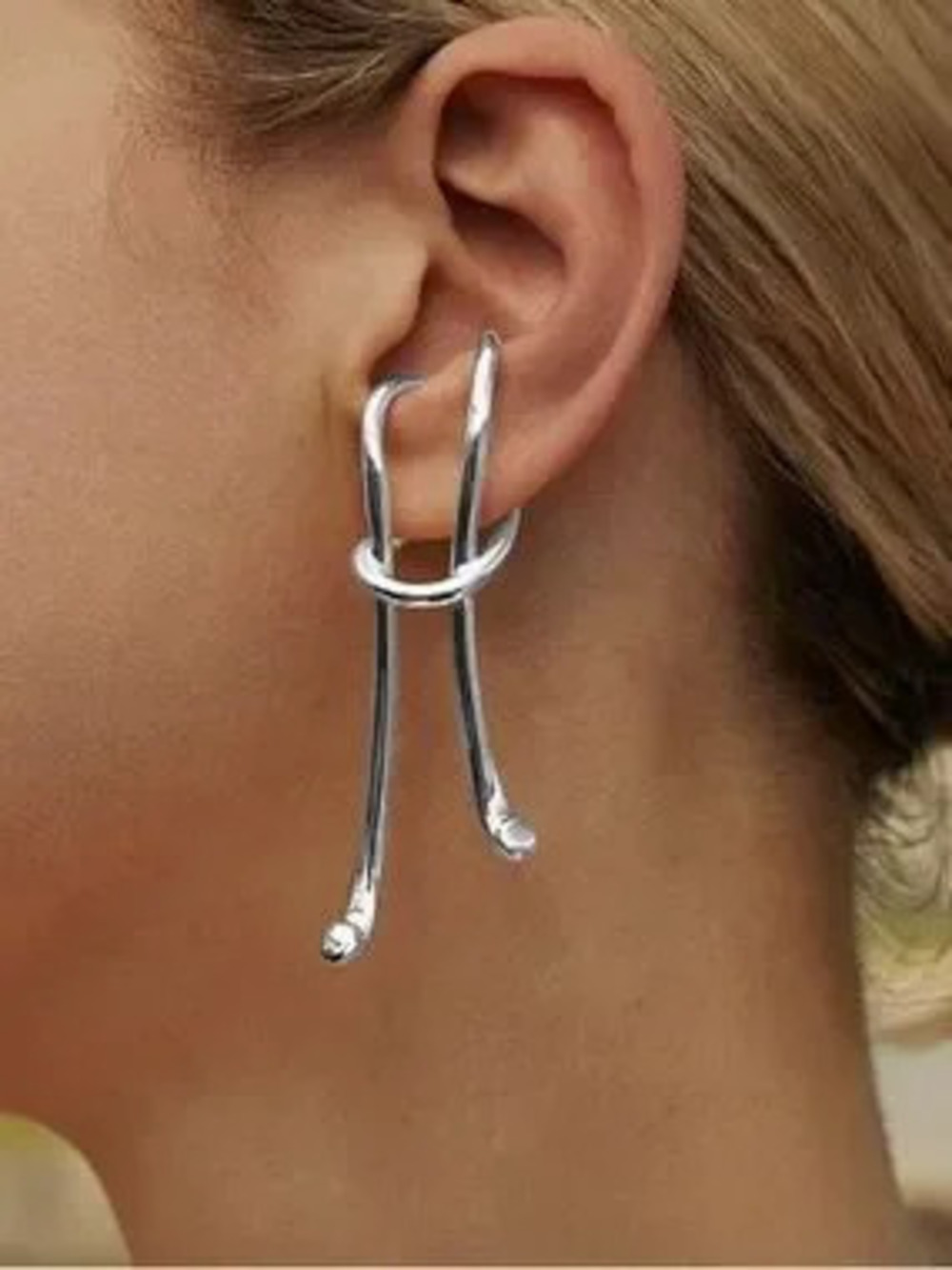 Modern Silver Knot Drop Ear Cuff